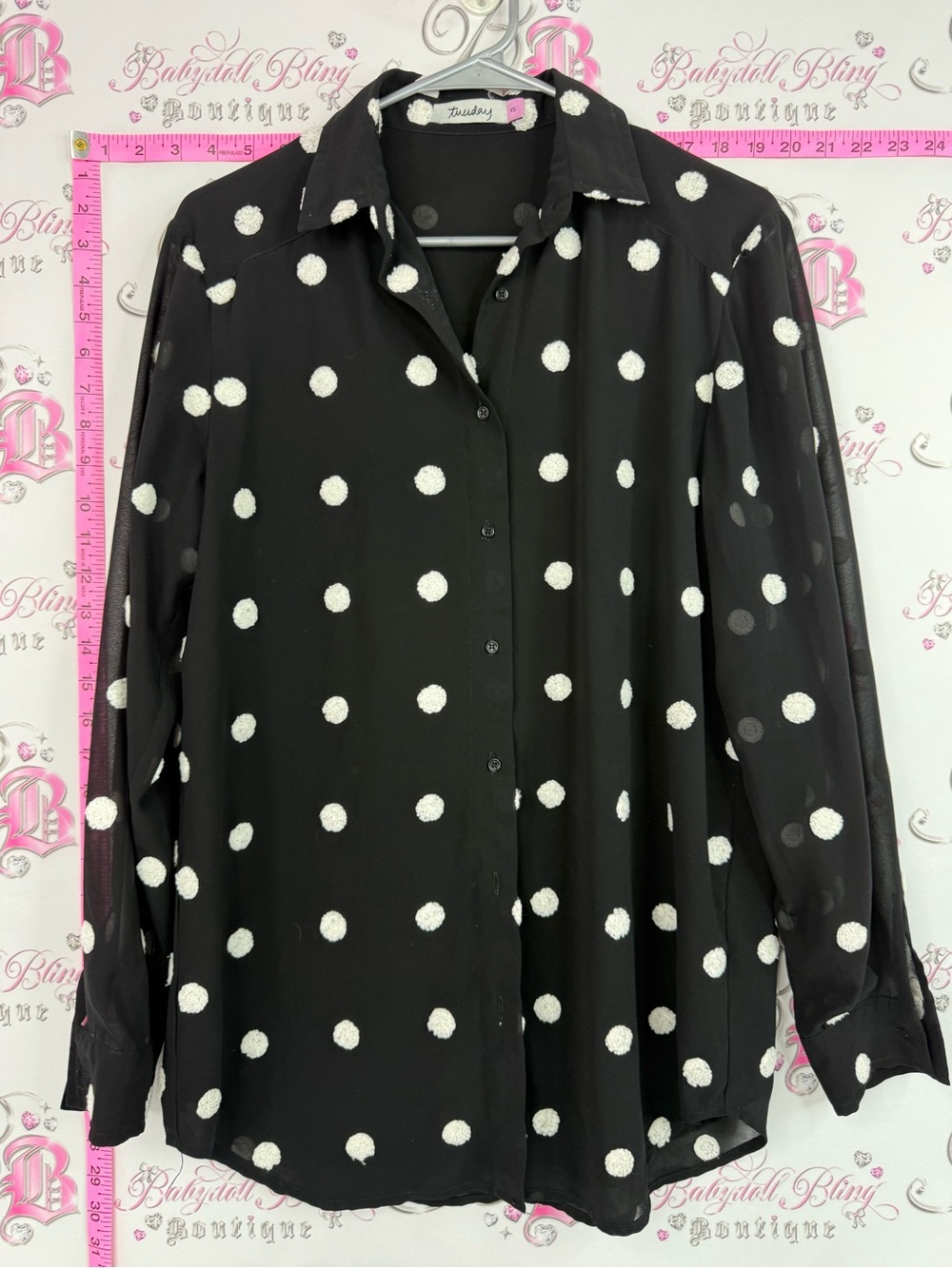 Tuesday blouse button up dotted  Polka Dot Button-Down Shirt - Black/White